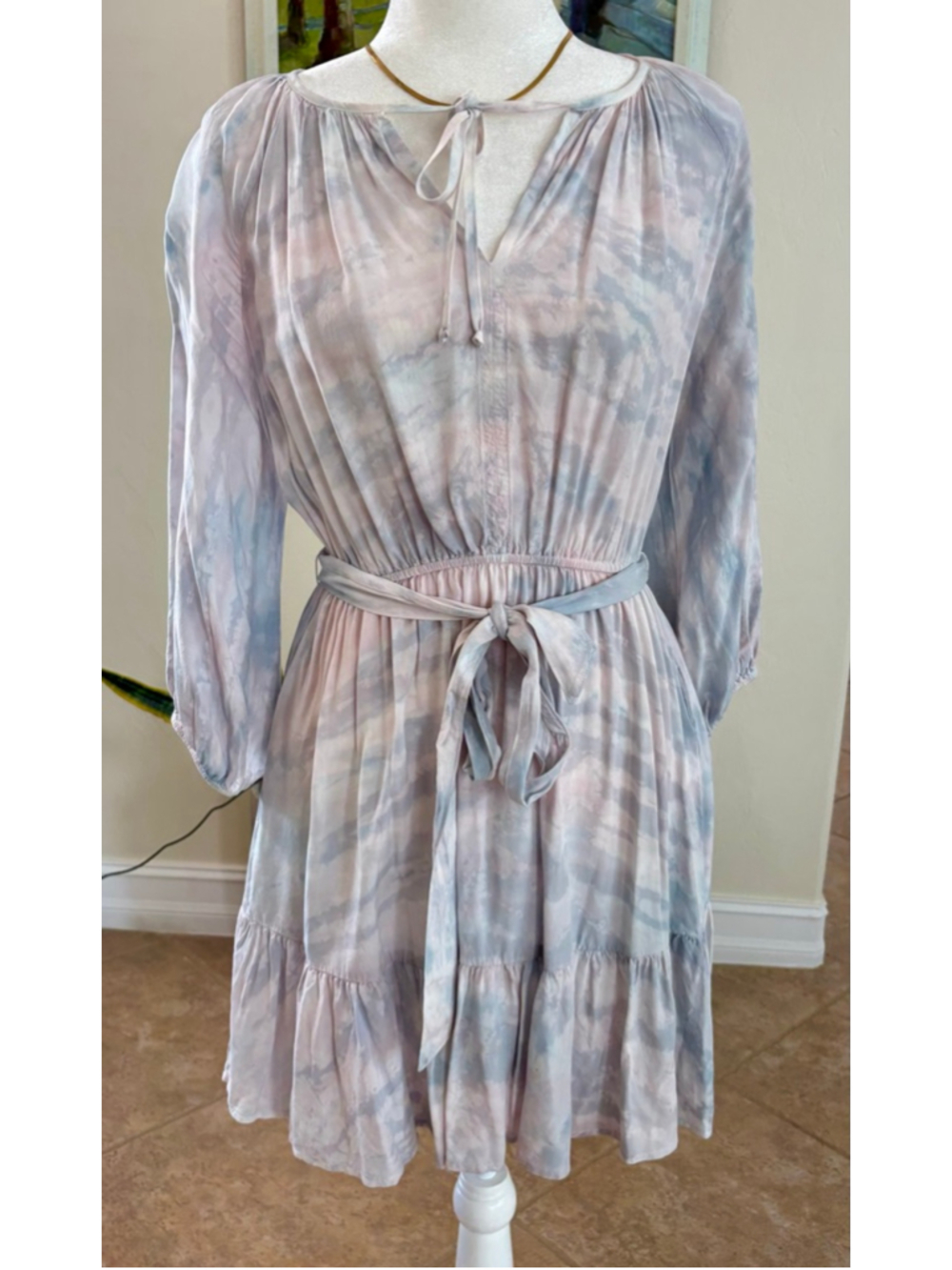 RIVER + SKY Blue Pink Tie-Dye Long Sleeve Dress Size S